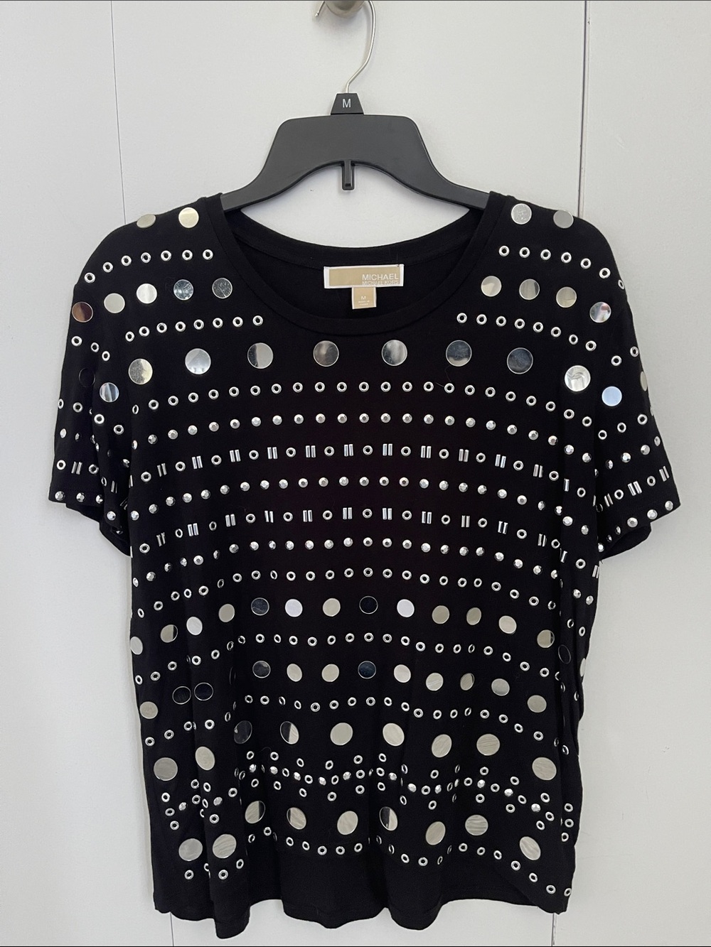 Michael Kors Black Short Sleeve Tee with Mirrors and Studs size Medium